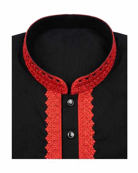Premium Embroidery Punjabi for Men – Black with Red Sami Long Embroidery